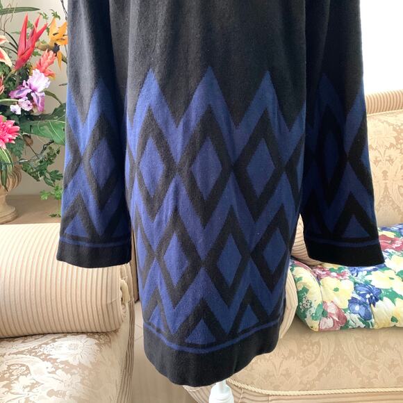 ANN TAYLOR Diamond Jacquard Long Plush Cardigan Coatigan in Navy Black - Picture 8 of 10